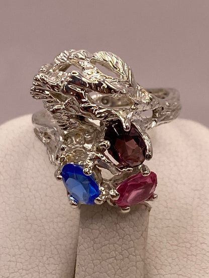 Anillo Escultural en Plata Ley 925 con Zirconias Multicolor, vista superior