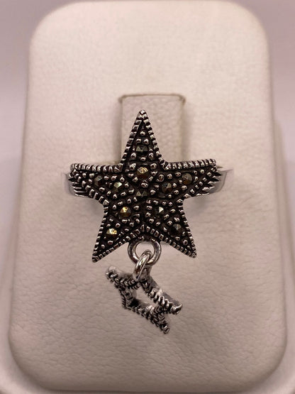 Anillo Estrella Colgante con Marquesitas en Plata Ley 925, vista frontal