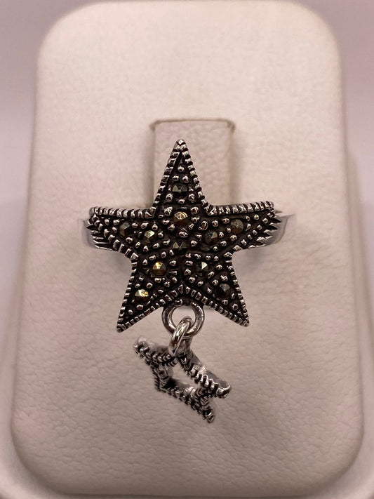 Anillo Estrella Colgante con Marquesitas en Plata Ley 925, vista frontal