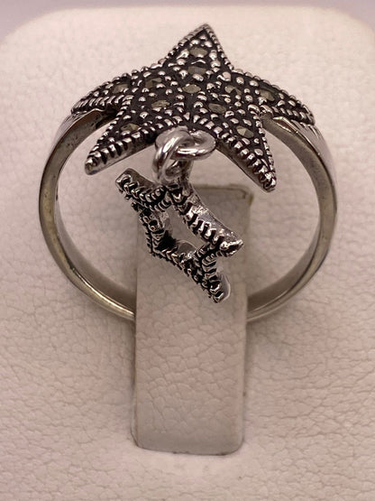 Anillo Estrella Colgante con Marquesitas en Plata Ley 925, sello de autenticidad Plata Ley .925