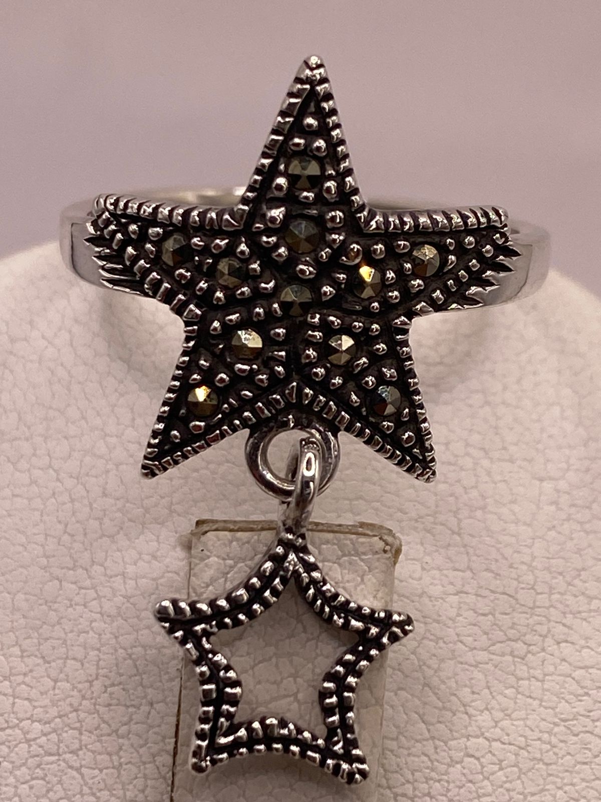 Anillo Estrella Colgante con Marquesitas en Plata Ley 925, vista superior