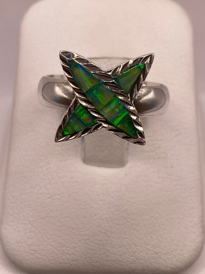 Anillo de Estrella en Plata Ley 950 con Ópalo Verde Azul, vista lateral