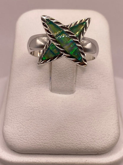 Anillo de Estrella en Plata Ley 950 con Ópalo Verde Azul, vista de detalle