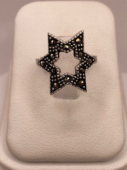 Anillo Estrella Vintage con Marquesitas en Plata Ley 925, vista superior