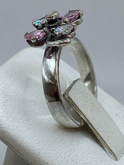 Anillo con Flor Giratoria en Plata 925, sello de autenticidad Plata Ley .925