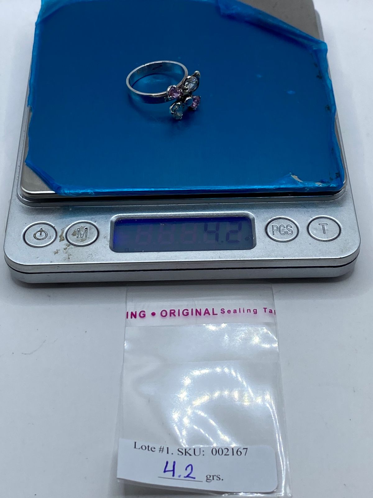 Anillo con Flor Giratoria en Plata 925, peso en gramos (báscula)