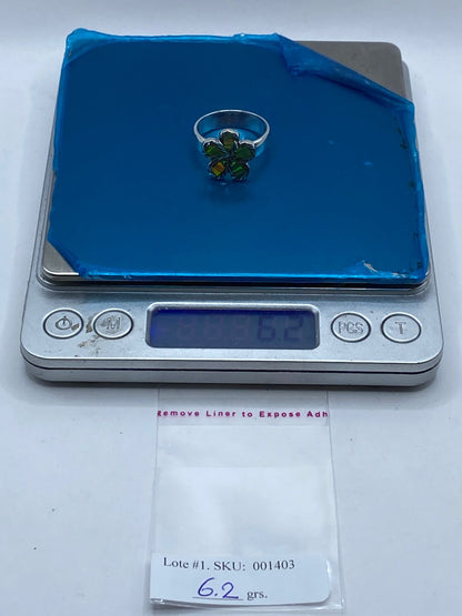 Anillo Flor de Plata .950 con Ópalo de Fuego, peso en gramos (báscula)