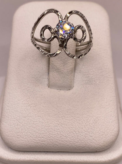 Anillo Floral Abstracto con Zirconia en Plata 925, vista superior