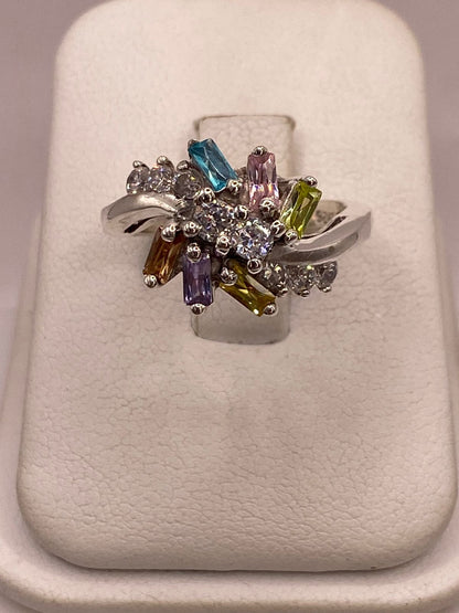 Anillo Floral Moderno Multicolor con Zirconias en Plata Ley 925 — imagen 9