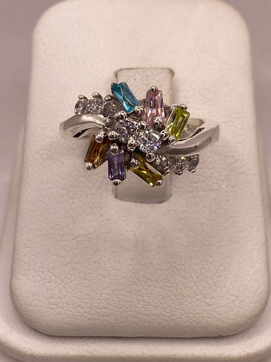 Anillo Floral Moderno Multicolor con Zirconias en Plata Ley 925 — imagen 9