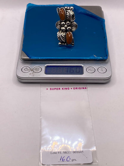 Anillo Floral de Plata Ley 925 con Cornalina, peso en gramos (báscula)