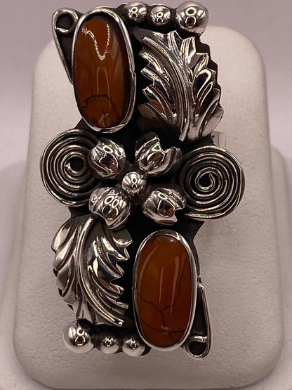 Anillo Floral de Plata Ley 925 con Cornalina, vista frontal