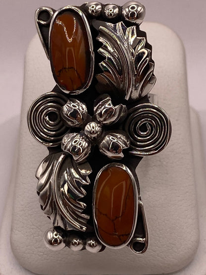 Anillo Floral de Plata Ley 925 con Cornalina, vista superior