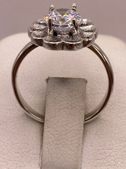 Anillo Floral con Zirconias en Plata Ley 925, vista posterior