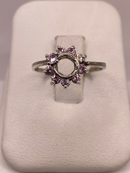 Anillo Floral con Zirconias Rosas en Plata Ley 925, vista frontal