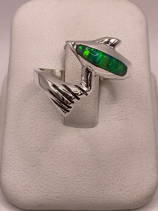 Anillo Forma de Delfín con Ópalo de Fuego Verde en Plata Ley .950 — imagen 9