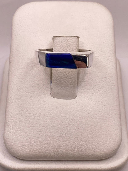 Anillo Geométrico de Plata Ley 950 con Ópalo Azul — vista lateral
