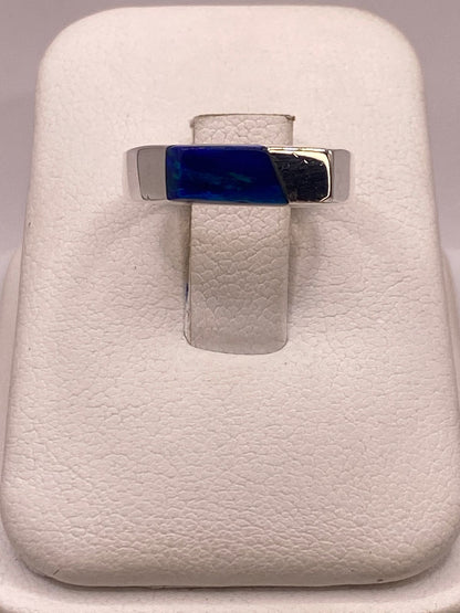 Anillo Geométrico de Plata Ley 950 con Ópalo Azul, vista lateral