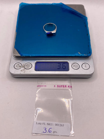 Anillo Geométrico de Plata Ley 950 con Ópalo Azul, peso en gramos (báscula)
