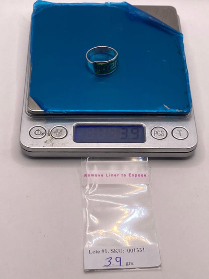 Anillo Geométrico de Plata Ley 950 con Ópalo Verde y Azul, peso en gramos (báscula)