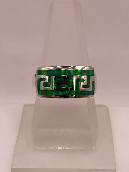 Anillo Geométrico de Plata Ley 950 con Ópalo Verde y Azul — ángulo diagonal