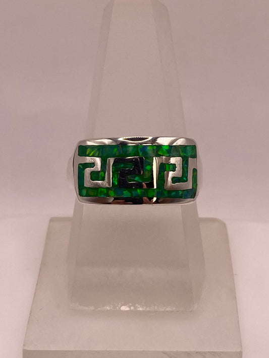 Anillo Geométrico de Plata Ley 950 con Ópalo Verde y Azul — ángulo diagonal