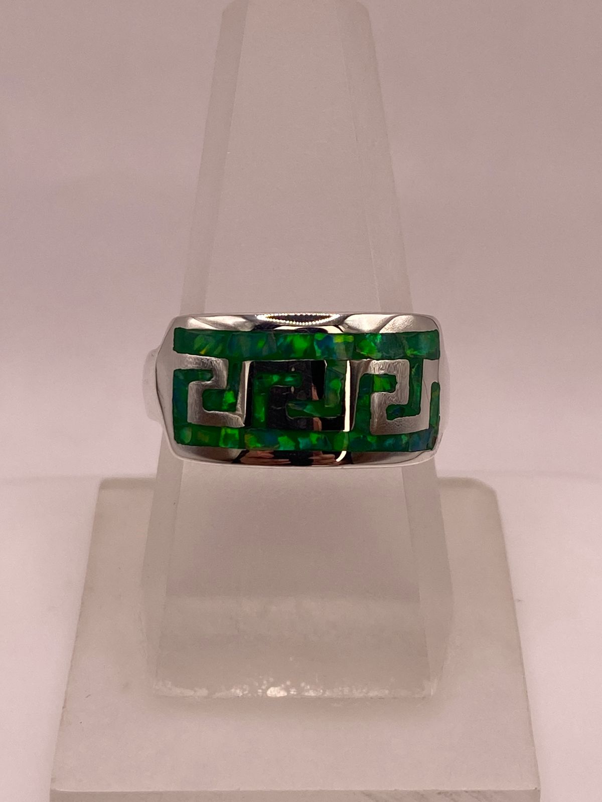 Anillo Geométrico de Plata Ley 950 con Ópalo Verde y Azul, vista lateral