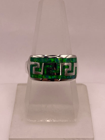 Anillo Geométrico de Plata Ley 950 con Ópalo Verde y Azul, vista lateral