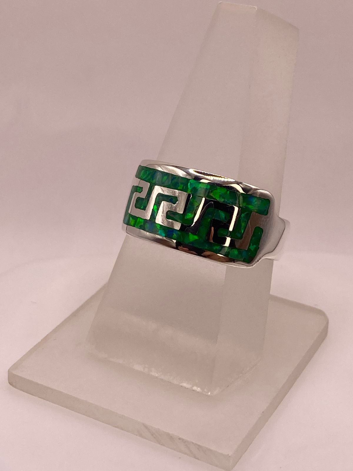 Anillo Geométrico de Plata Ley 950 con Ópalo Verde y Azul, vista frontal