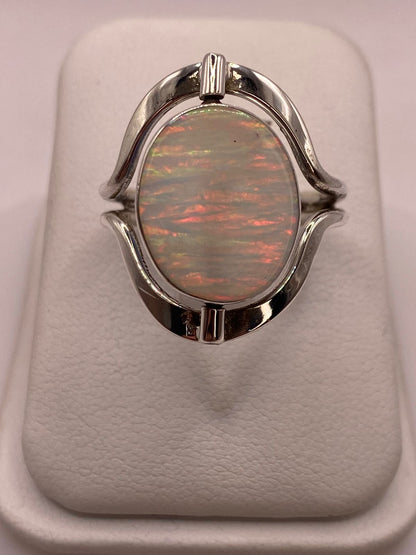 Anillo Giratorio Doble Vista de Ópalo de Fuego en Plata .925, vista de detalle