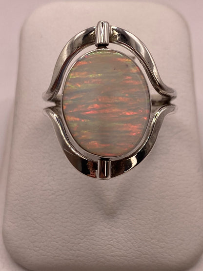 Anillo Giratorio Doble Vista de Ópalo de Fuego en Plata .925, vista superior