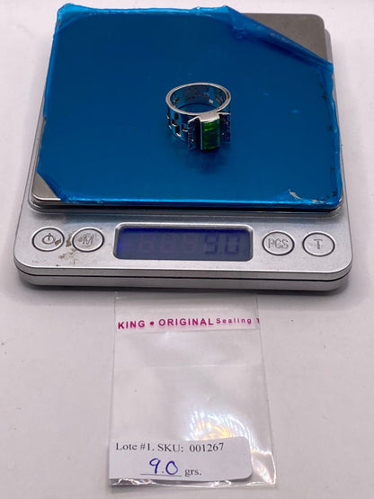 Anillo Greca Calada con Ópalo Azul y Verde en Plata Ley 950, peso en gramos (báscula)