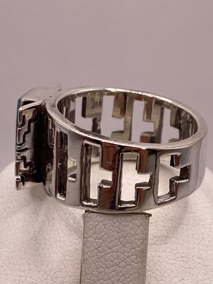 Anillo Greca Calada con Ópalo Azul y Verde en Plata Ley 950, vista posterior
