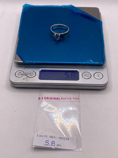 Anillo Greca Escalonada Ópalo Verde & Zirconia Cristal Arcoíris Plata 950, peso en gramos (báscula)