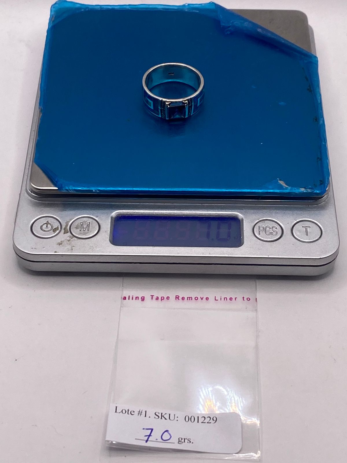 Anillo Greca Ópalo de Fuego Azul Oceáno & Zirconia Zafiro Plata 950, peso en gramos (báscula)