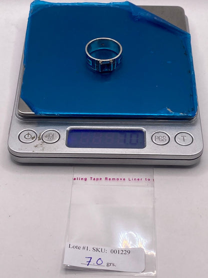 Anillo Greca Ópalo de Fuego Azul Oceáno & Zirconia Zafiro Plata 950, peso en gramos (báscula)