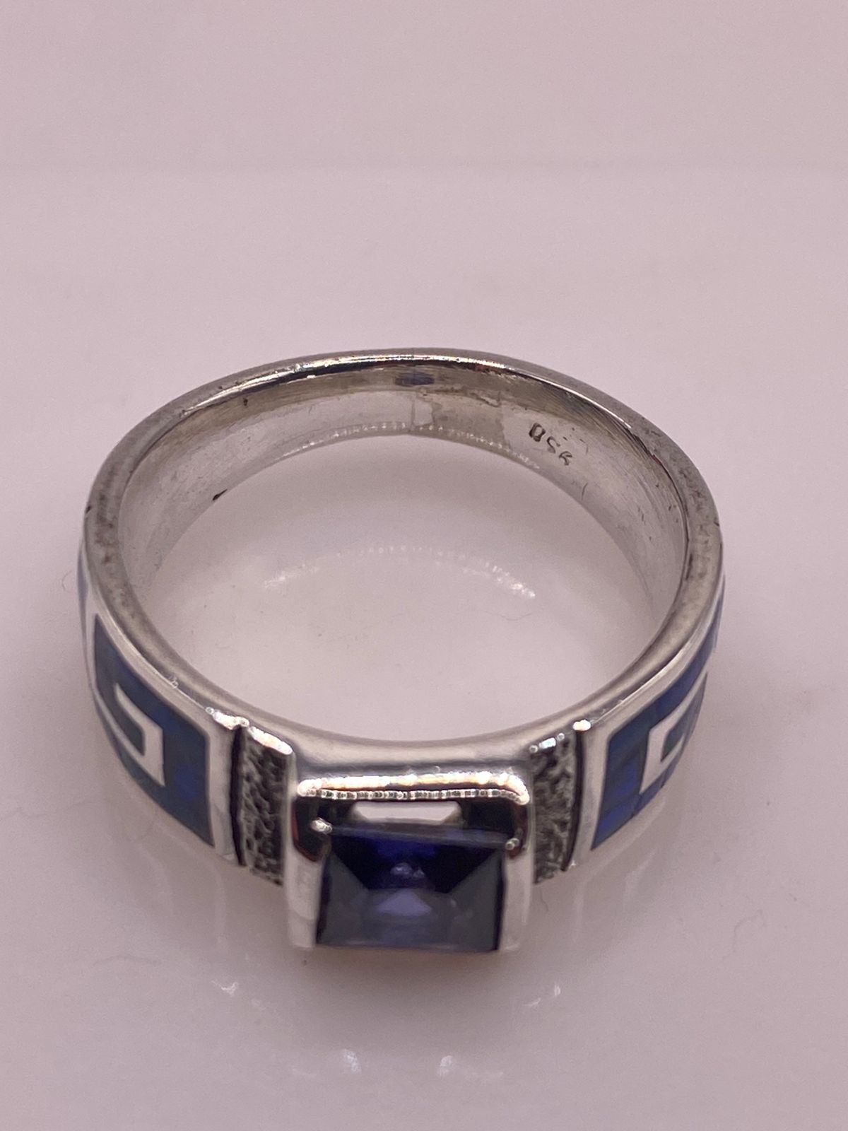 Anillo Greca Ópalo de Fuego Azul-verde & Zirconia Tanzanita Plata 950, sello de autenticidad Plata Ley .925
