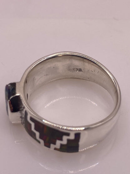 Anillo Greca Ópalo de Fuego Rojo & Zirconia Mística Plata 950, sello de autenticidad Plata Ley .925