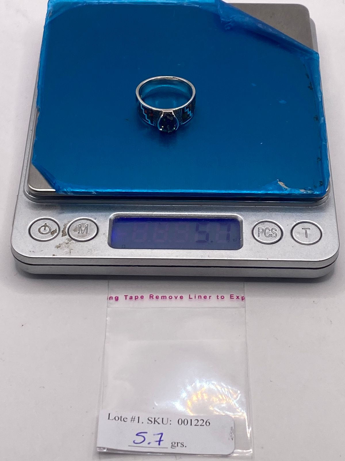 Anillo Greca Ópalo de Fuego Rojo & Zirconia Mística Plata 950, peso en gramos (báscula)