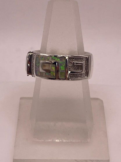 Anillo Greca con Ópalo de Fuego y Zirconia en Plata Ley .950, vista superior