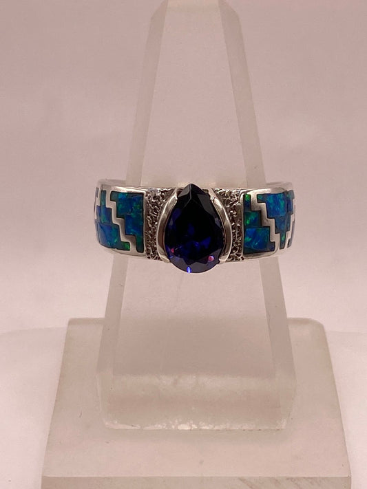 Anillo Greca con Ópalo de Fuego y Zirconia en Plata Ley .950 — ángulo diagonal