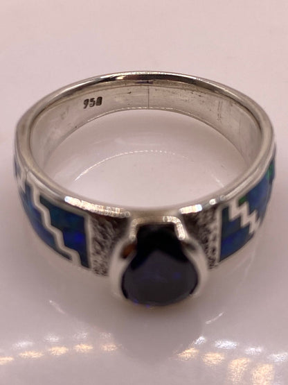 Anillo Greca con Ópalo de Fuego y Zirconia en Plata Ley .950, sello de autenticidad Plata Ley .925