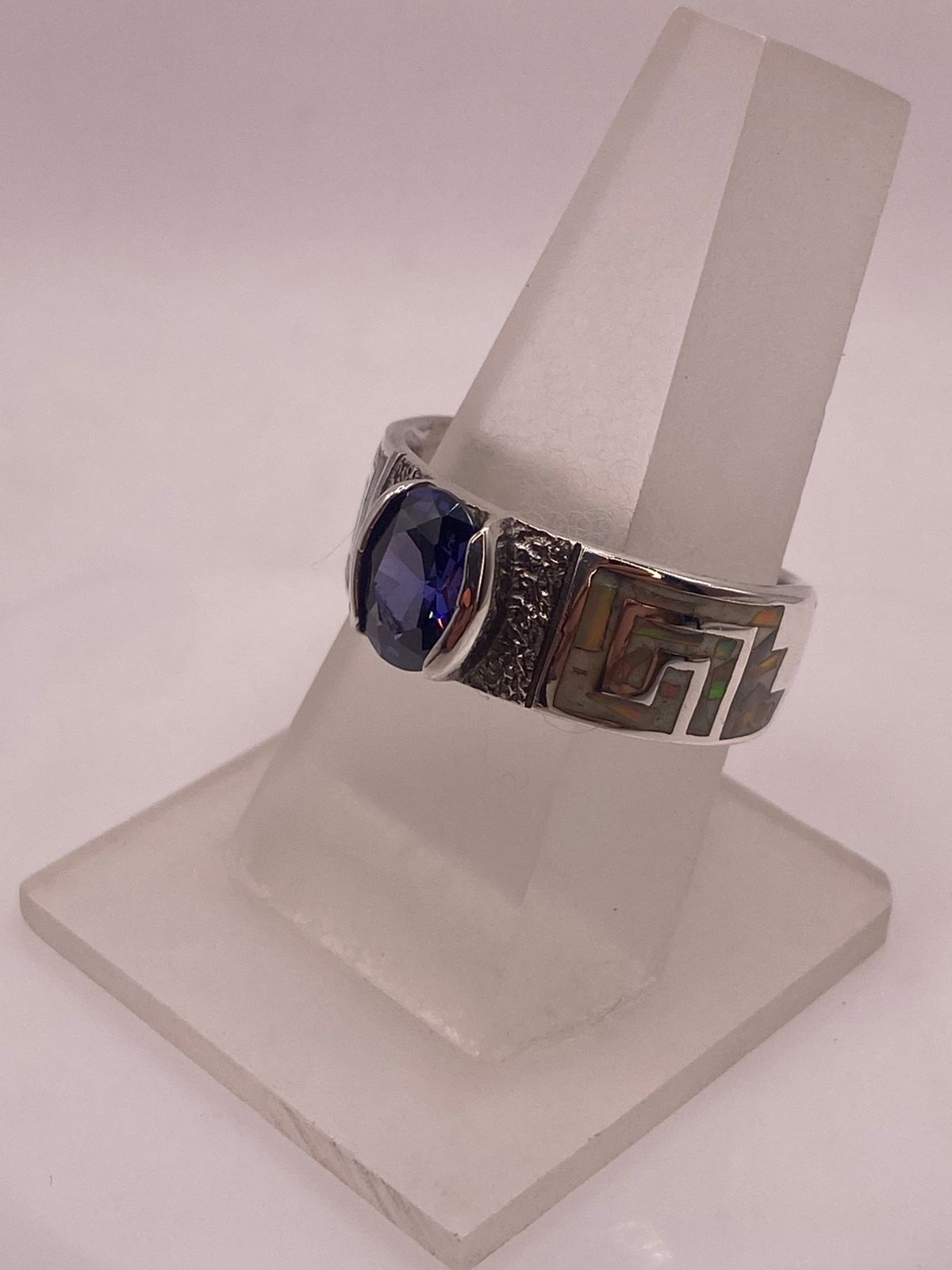 Anillo Greca Ópalo Multicolor & Zirconia Tanzanita Plata 950, vista frontal