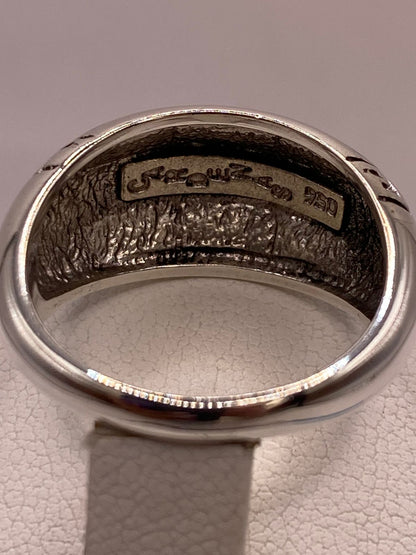 Anillo Greca de Plata Ley 950 con Ópalo de Fuego Azul Cielo, sello de autenticidad Plata Ley .925