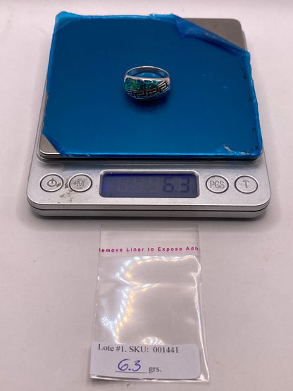Anillo Greca de Plata Ley 950 con Ópalo de Fuego Azul Marino, peso en gramos (báscula)