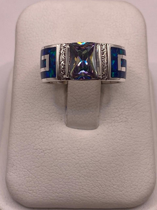 Anillo Greca en Plata Ley .950 con Ópalo de Fuego y Zirconia — ángulo diagonal