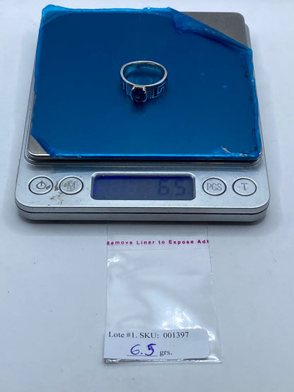 Anillo Greca de Plata .950 con Ópalo de Fuego y Zirconia Azul, peso en gramos (báscula)