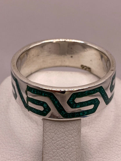 Anillo Greca Verde de Plata .925 con Incustracion Verde, sello de autenticidad Plata Ley .925