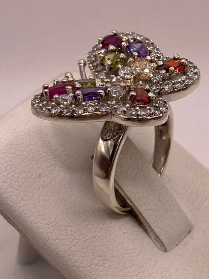 Anillo Mariposa Multicolor con Zirconias Brillantes en Plata Ley 925, vista superior