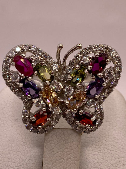 Anillo Mariposa Multicolor con Zirconias Brillantes en Plata Ley 925, vista posterior